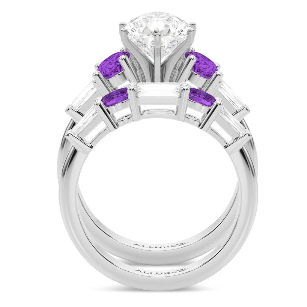 Pear Lab Diamond & Oval Amethyst Bridal Set 18K White Gold (4.65ct)