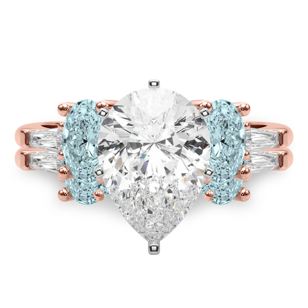 Pear Lab Diamond & Oval Aquamarine Bridal Set 18K Rose Gold (4.65ct)