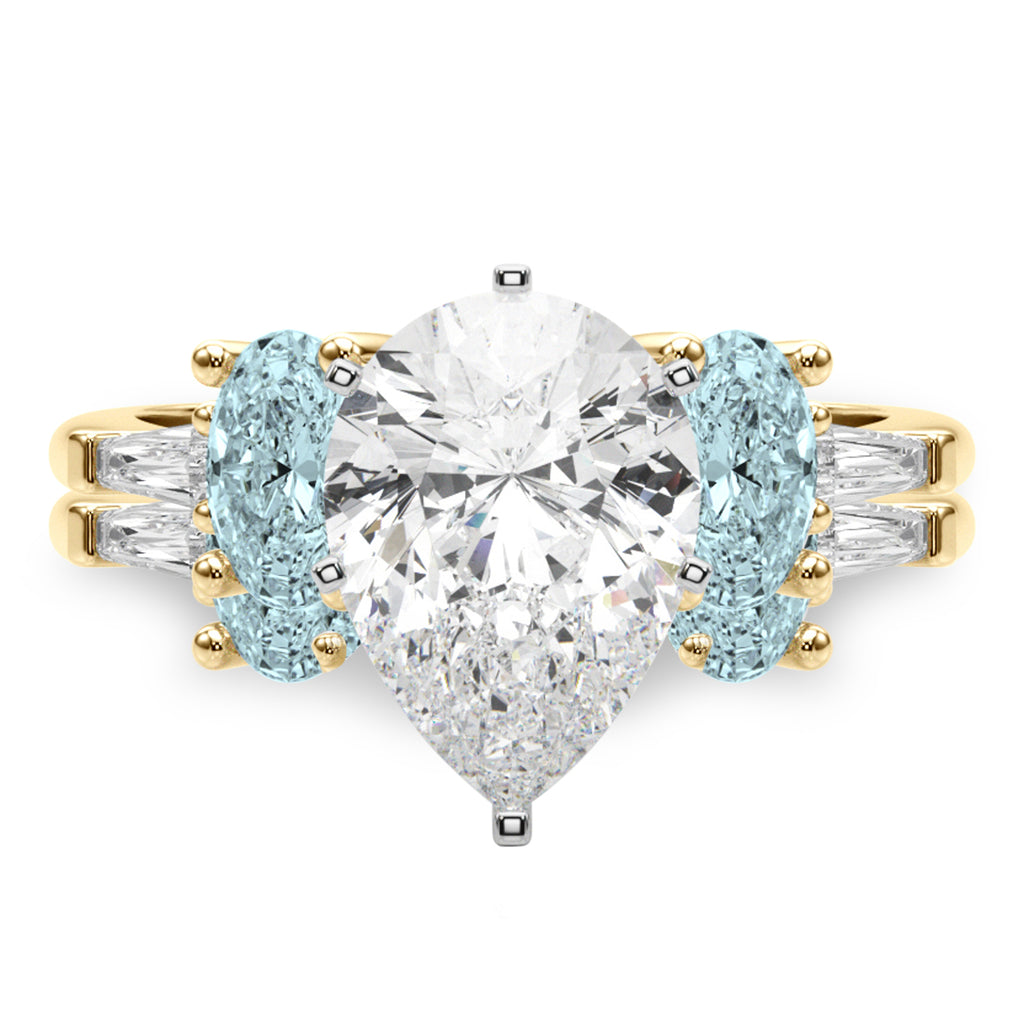 Pear Lab Diamond & Oval Aquamarine Bridal Set 18K Yellow Gold (4.65ct)