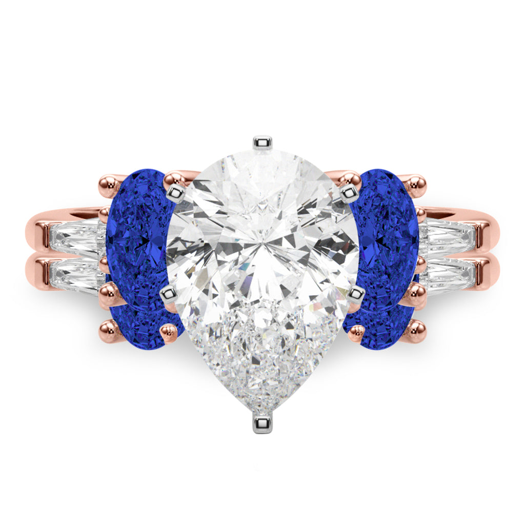 Pear Lab Diamond & Oval Blue Sapphire Bridal Set 14K Rose Gold (5.17ct)