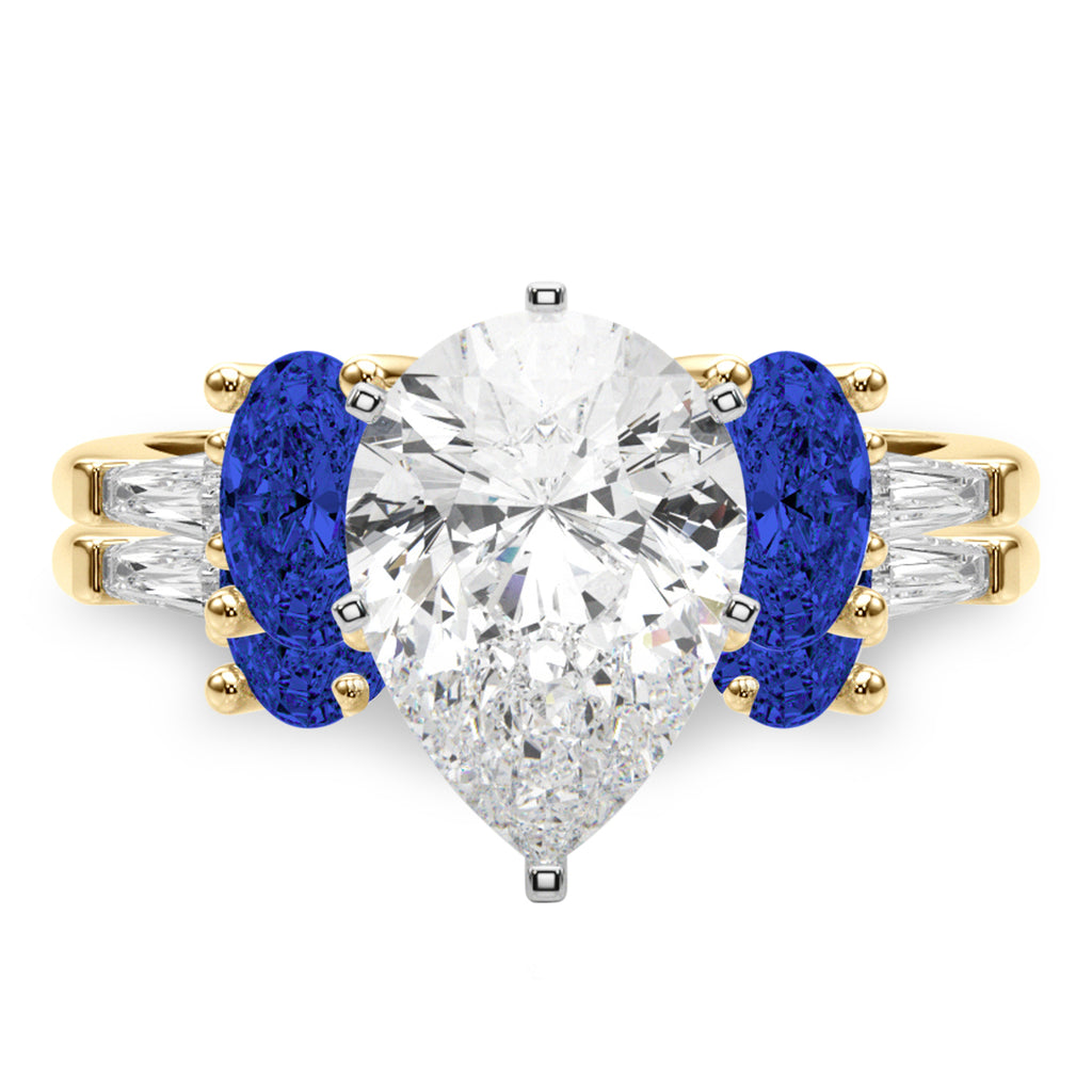 Pear Lab Diamond & Oval Blue Sapphire Bridal Set 18K Yellow Gold (5.17ct)