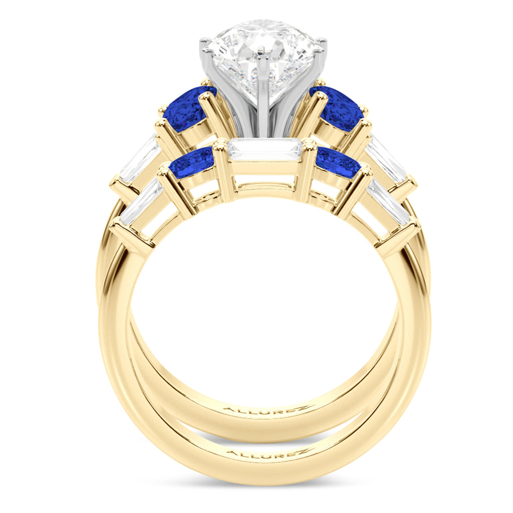 Pear Lab Diamond & Oval Blue Sapphire Bridal Set 18K Yellow Gold (5.17ct)