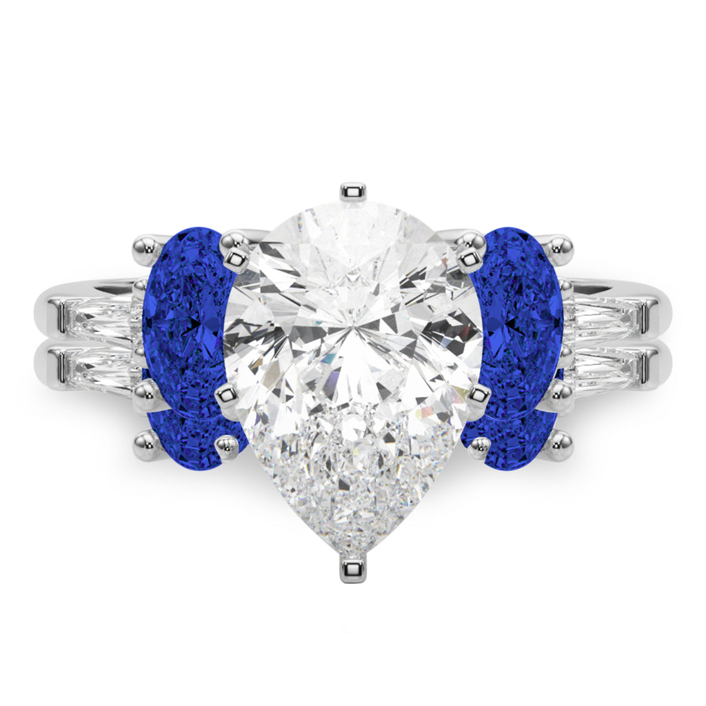 Pear Lab Diamond & Oval Blue Sapphire Bridal Set in Palladium (5.17ct)
