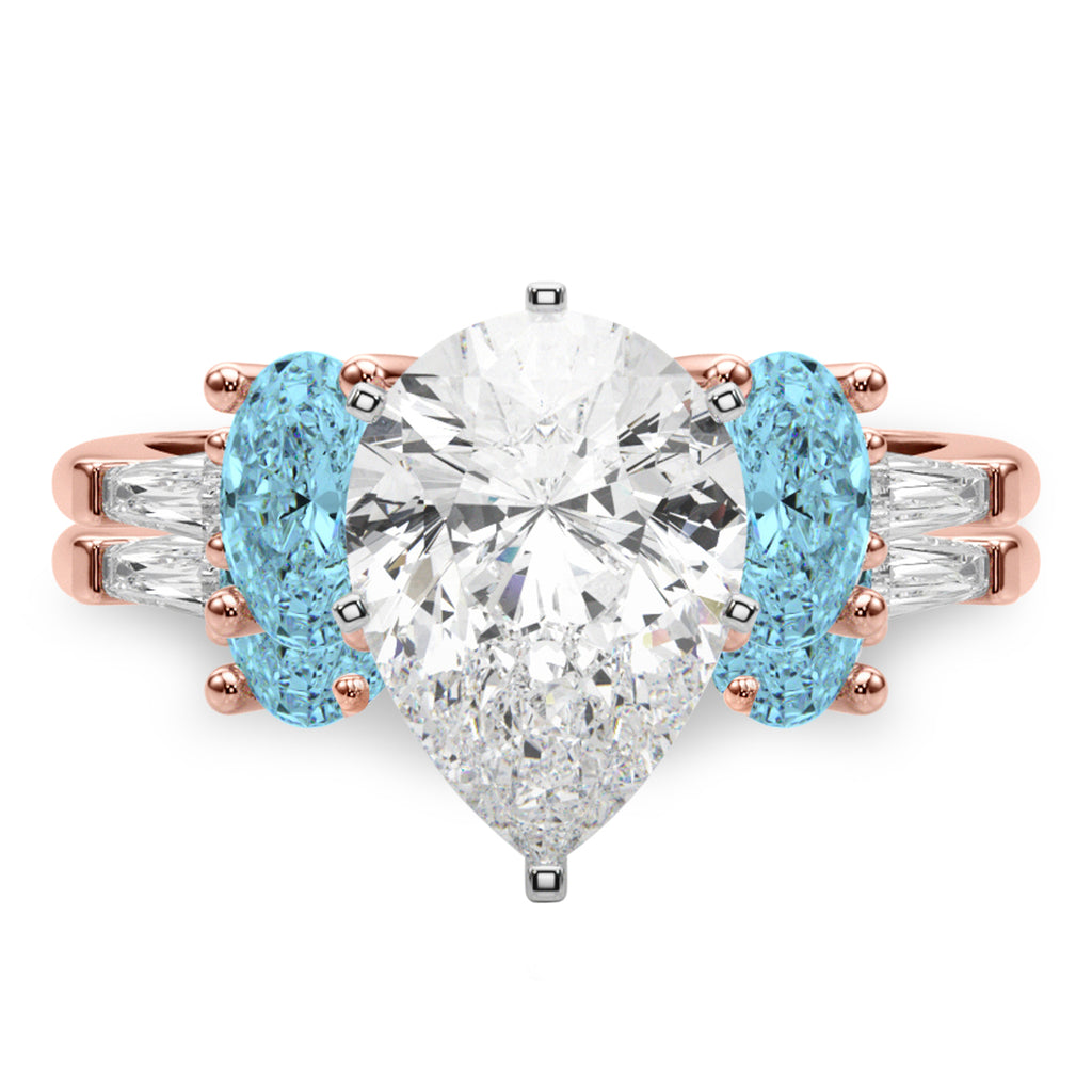 Pear Lab Diamond & Oval Blue Topaz Bridal Set 14K Rose Gold (4.97ct)