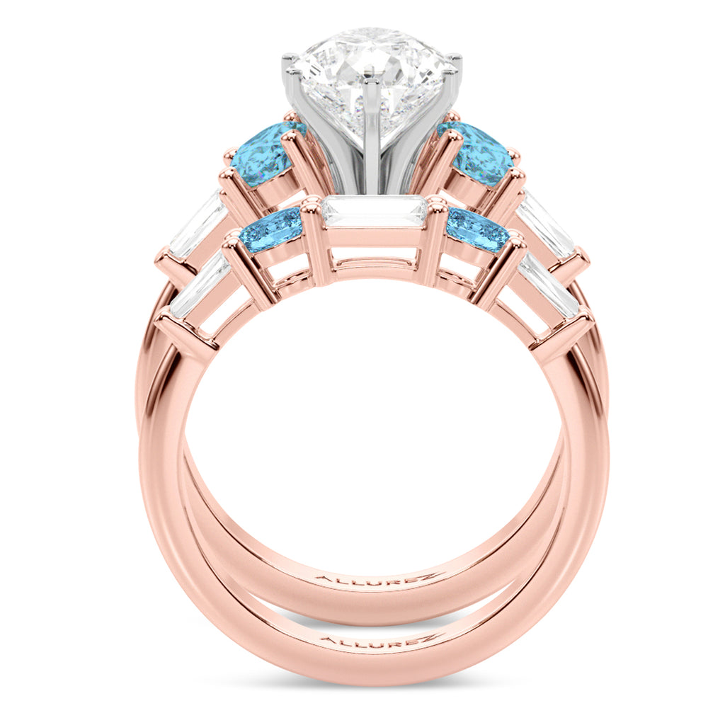 Pear Lab Diamond & Oval Blue Topaz Bridal Set 14K Rose Gold (4.97ct)