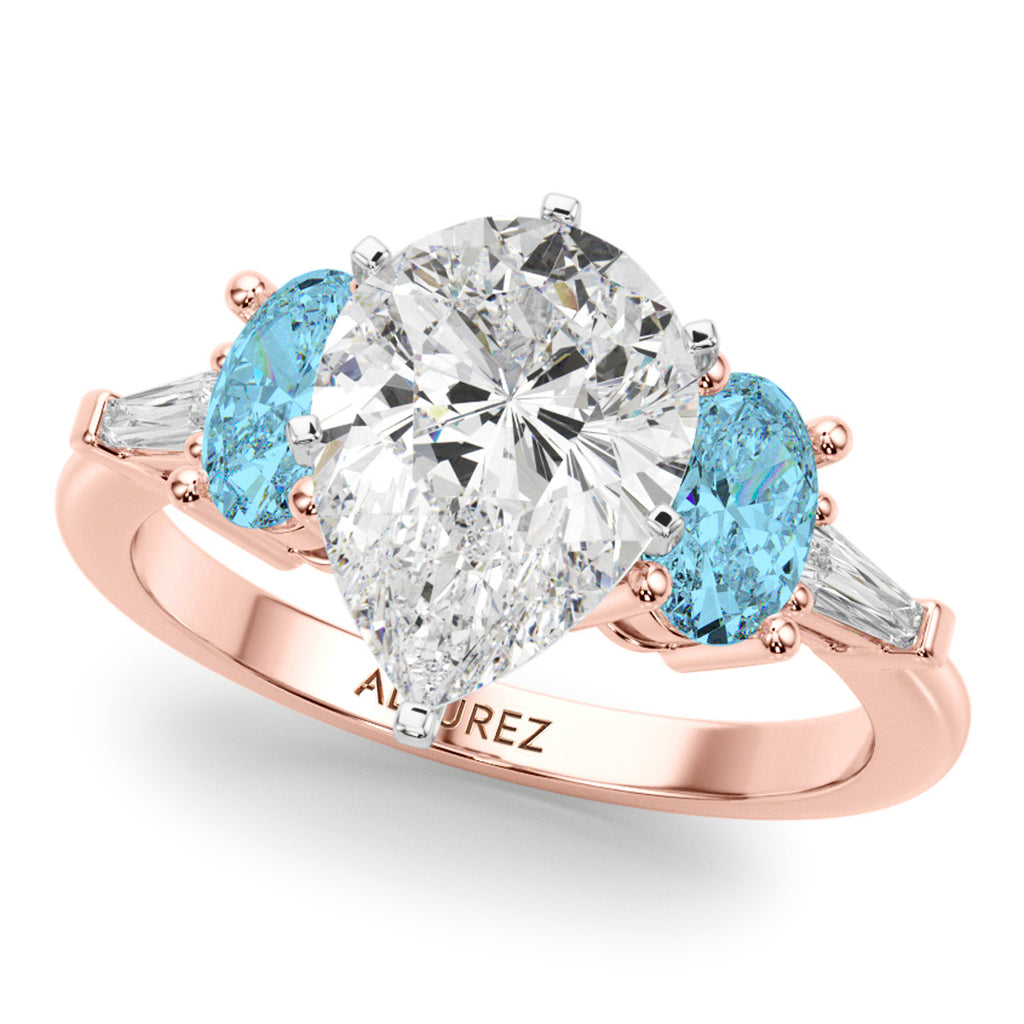 Pear Lab Diamond & Oval Blue Topaz Bridal Set 14K Rose Gold (4.97ct)