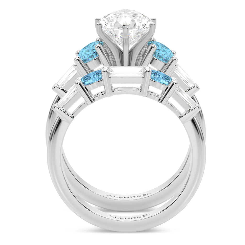 Pear Lab Grown Diamond & Oval Blue Topaz Bridal Set 14K White Gold (4.97ct)