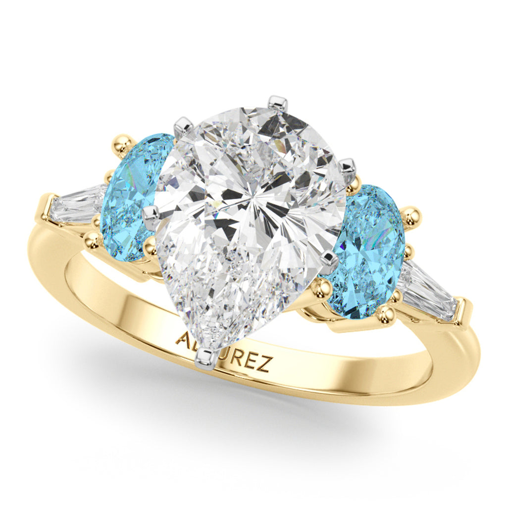 Pear Lab Diamond & Oval Blue Topaz Bridal Set 18K Yellow Gold (4.97ct)