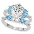 Pear Lab Diamond & Oval Blue Topaz Bridal Set in Platinum (4.97ct)