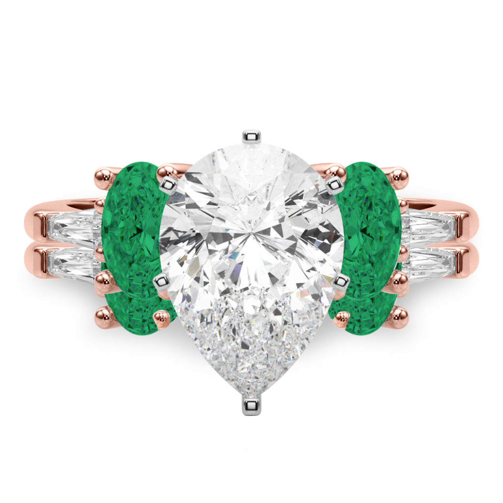 Pear Lab Diamond & Oval Emerald Bridal Set 18K Rose Gold (4.65ct)
