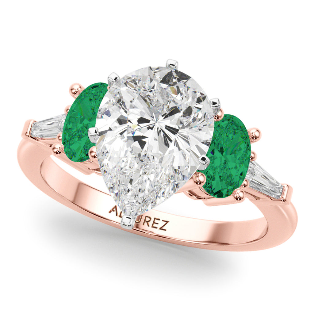 Pear Lab Diamond & Oval Emerald Bridal Set 18K Rose Gold (4.65ct)