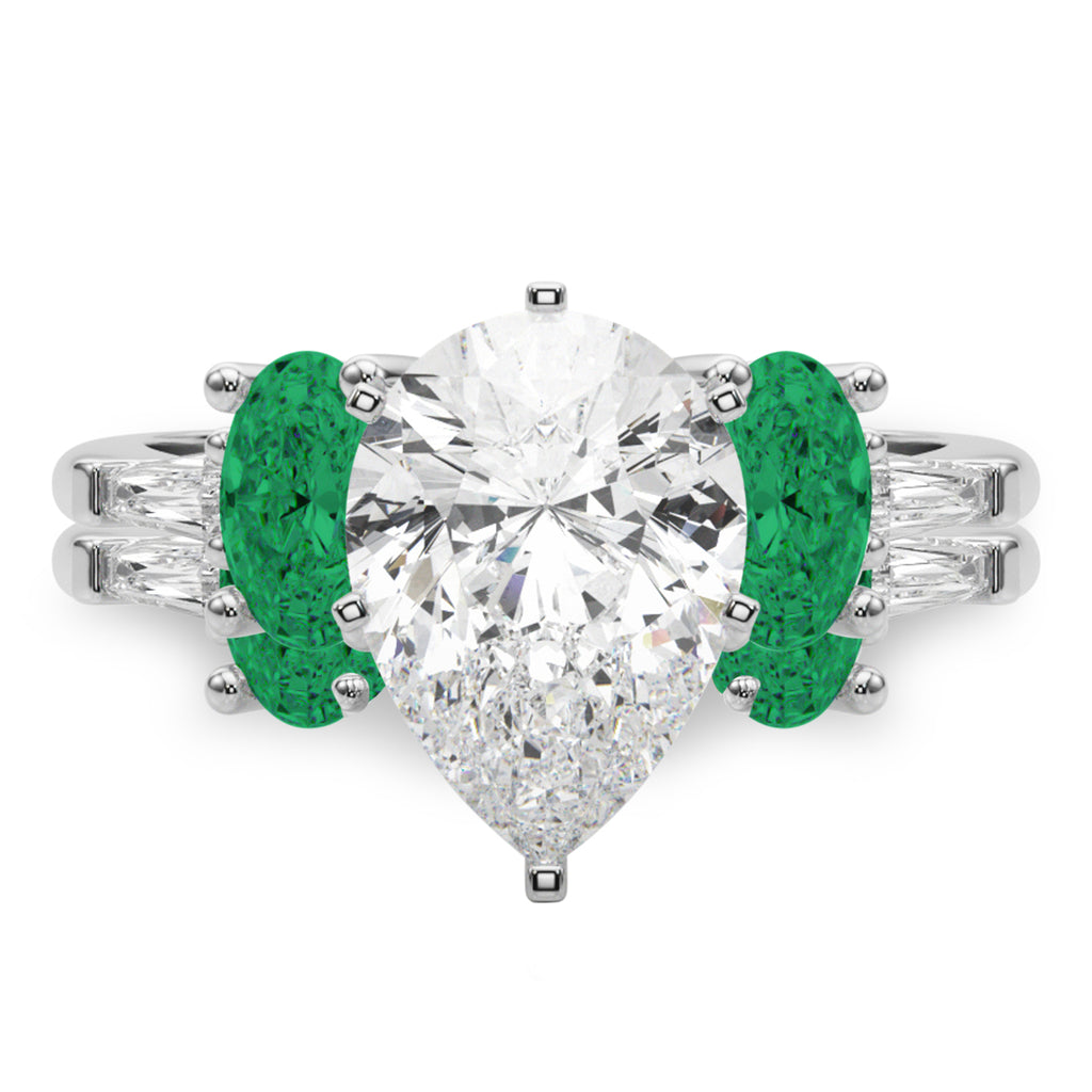 Pear Lab Diamond & Oval Emerald Bridal Set 18K White Gold (4.65ct)