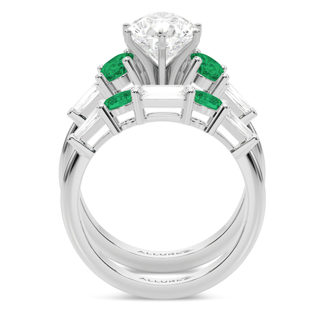 Pear Lab Diamond & Oval Emerald Bridal Set 18K White Gold (4.65ct)