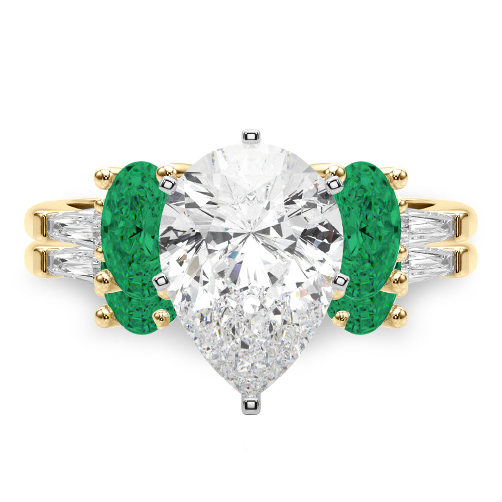 Pear Lab Diamond & Oval Emerald Bridal Set 18K Yellow Gold (4.65ct)