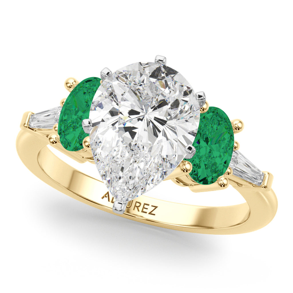 Pear Lab Diamond & Oval Emerald Bridal Set 18K Yellow Gold (4.65ct)