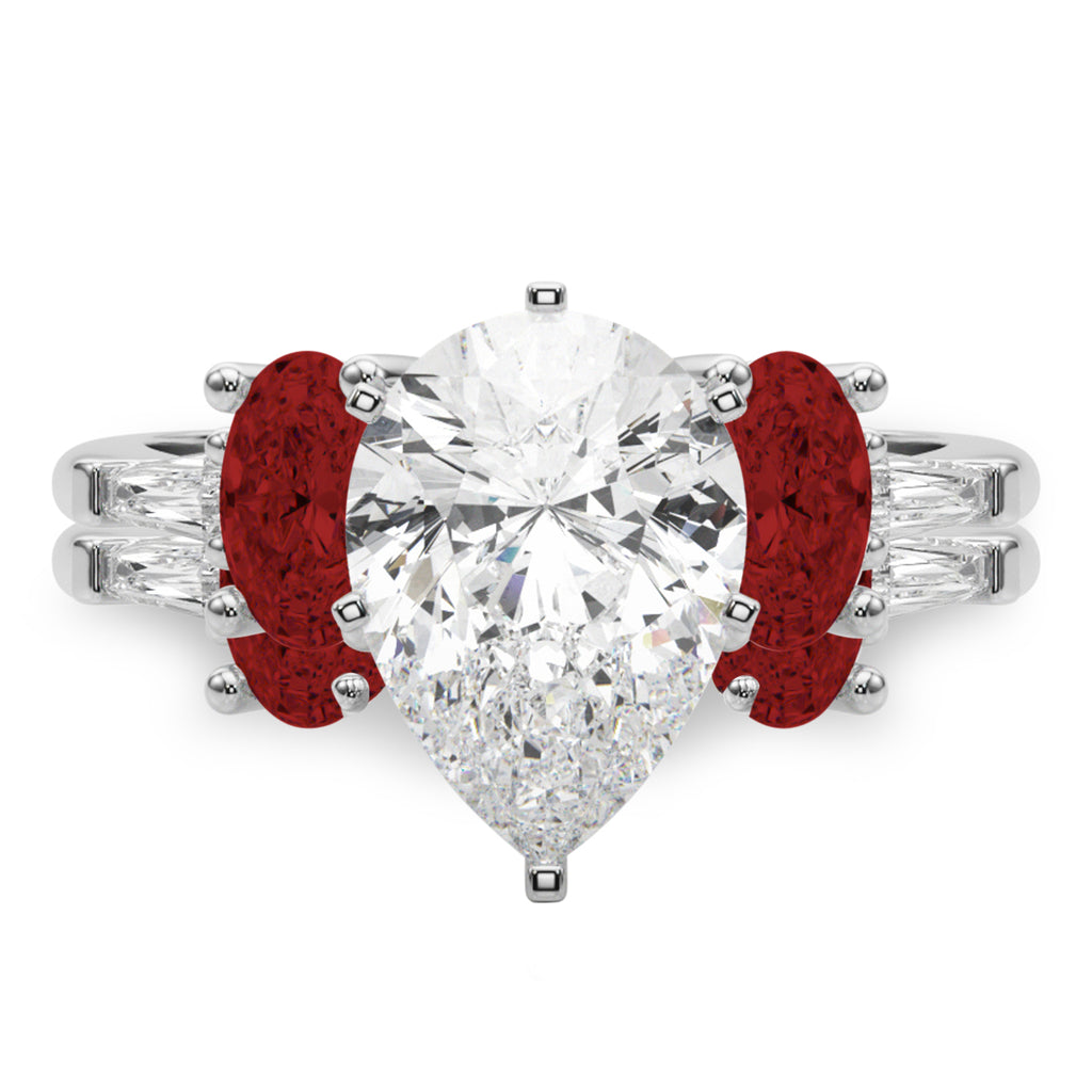 Pear Lab Grown Diamond & Oval Garnet Bridal Set 14K White Gold (4.97ct)