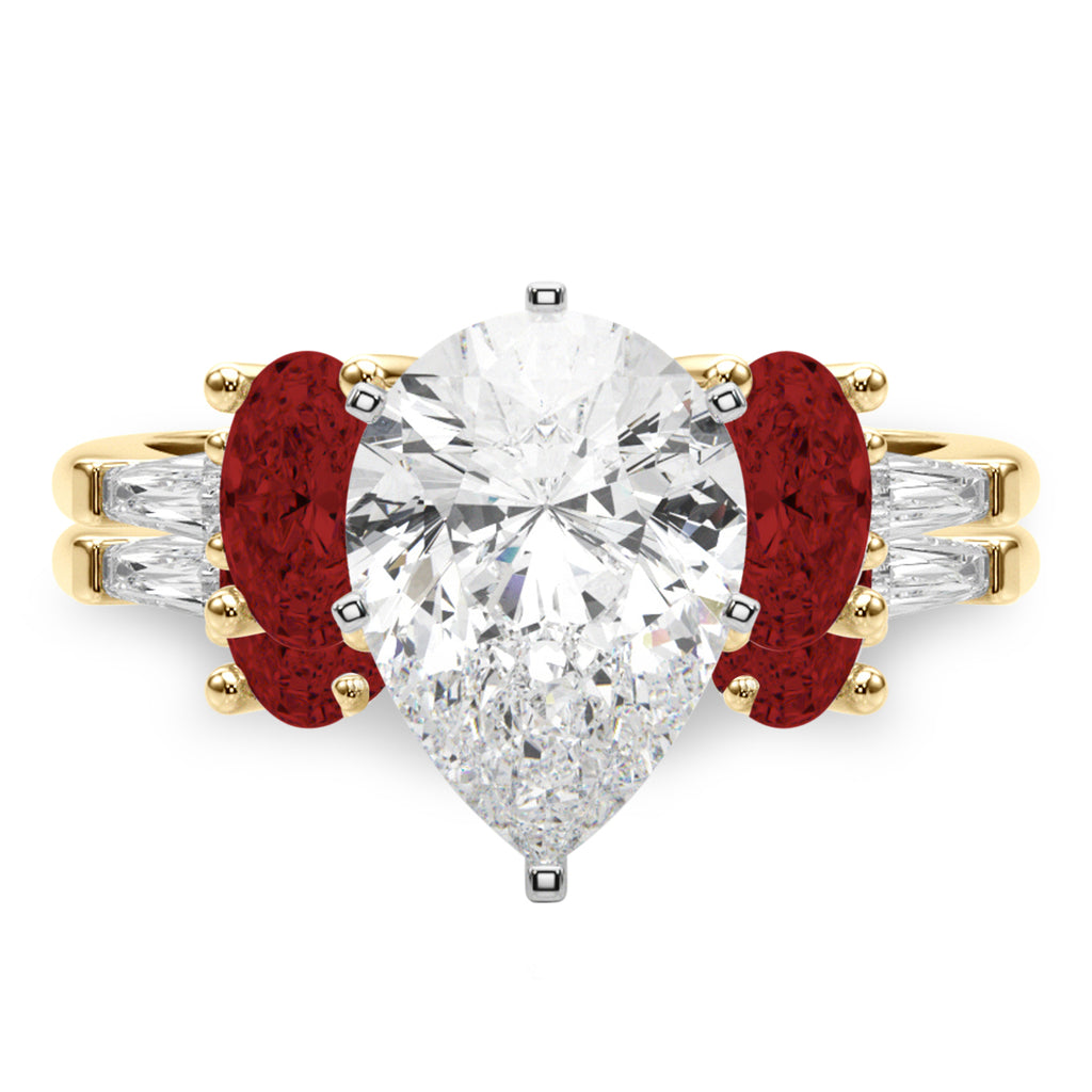 Pear Lab Diamond & Oval Garnet Bridal Set 14K Yellow Gold (4.97ct)
