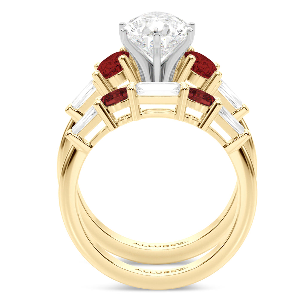 Pear Lab Diamond & Oval Garnet Bridal Set 14K Yellow Gold (4.97ct)