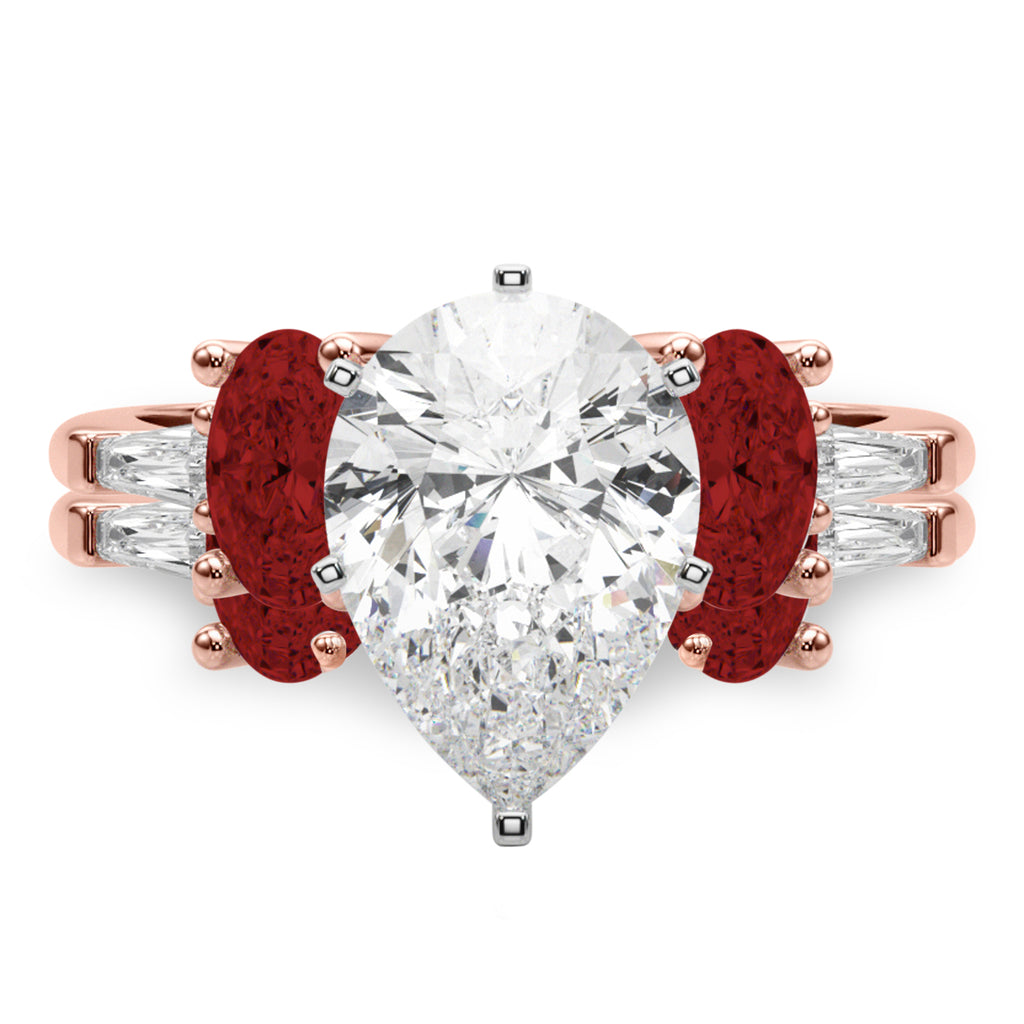 Pear Lab Diamond & Oval Garnet Bridal Set 18K Rose Gold (4.97ct)