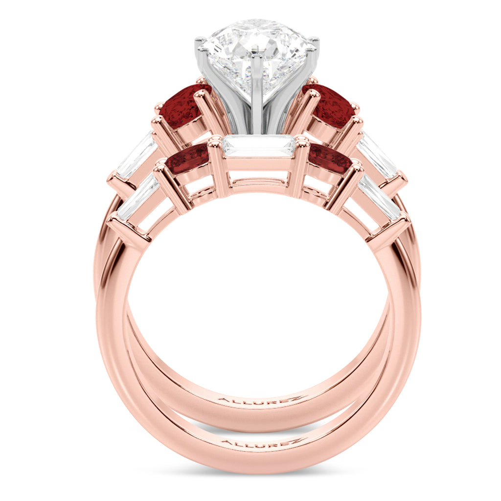 Pear Lab Diamond & Oval Garnet Bridal Set 18K Rose Gold (4.97ct)