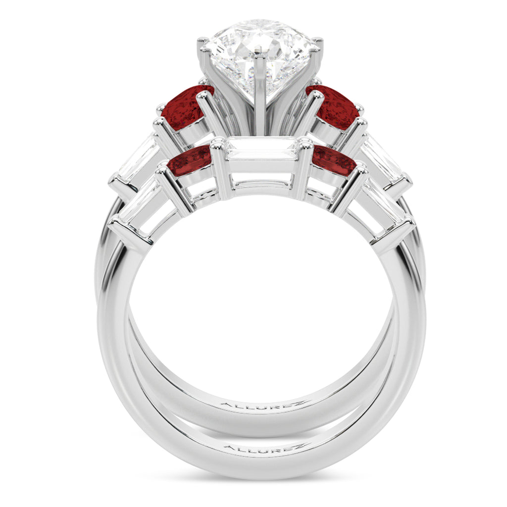 Pear Lab Diamond & Oval Garnet Bridal Set 18K White Gold (4.97ct)
