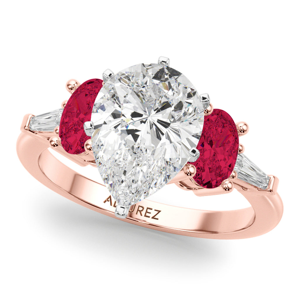 Pear Lab Diamond & Oval Ruby Bridal Set 14K Rose Gold (5.09ct)