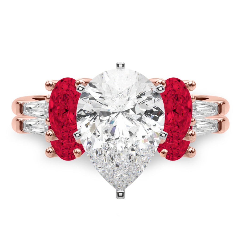 Pear Lab Diamond & Oval Ruby Bridal Set 18K Rose Gold (5.09ct)