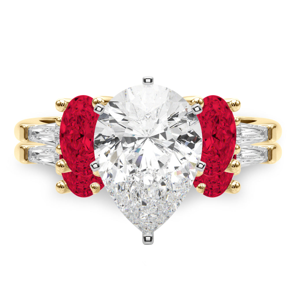 Pear Lab Diamond & Oval Ruby Bridal Set 18K Yellow Gold (5.09ct)