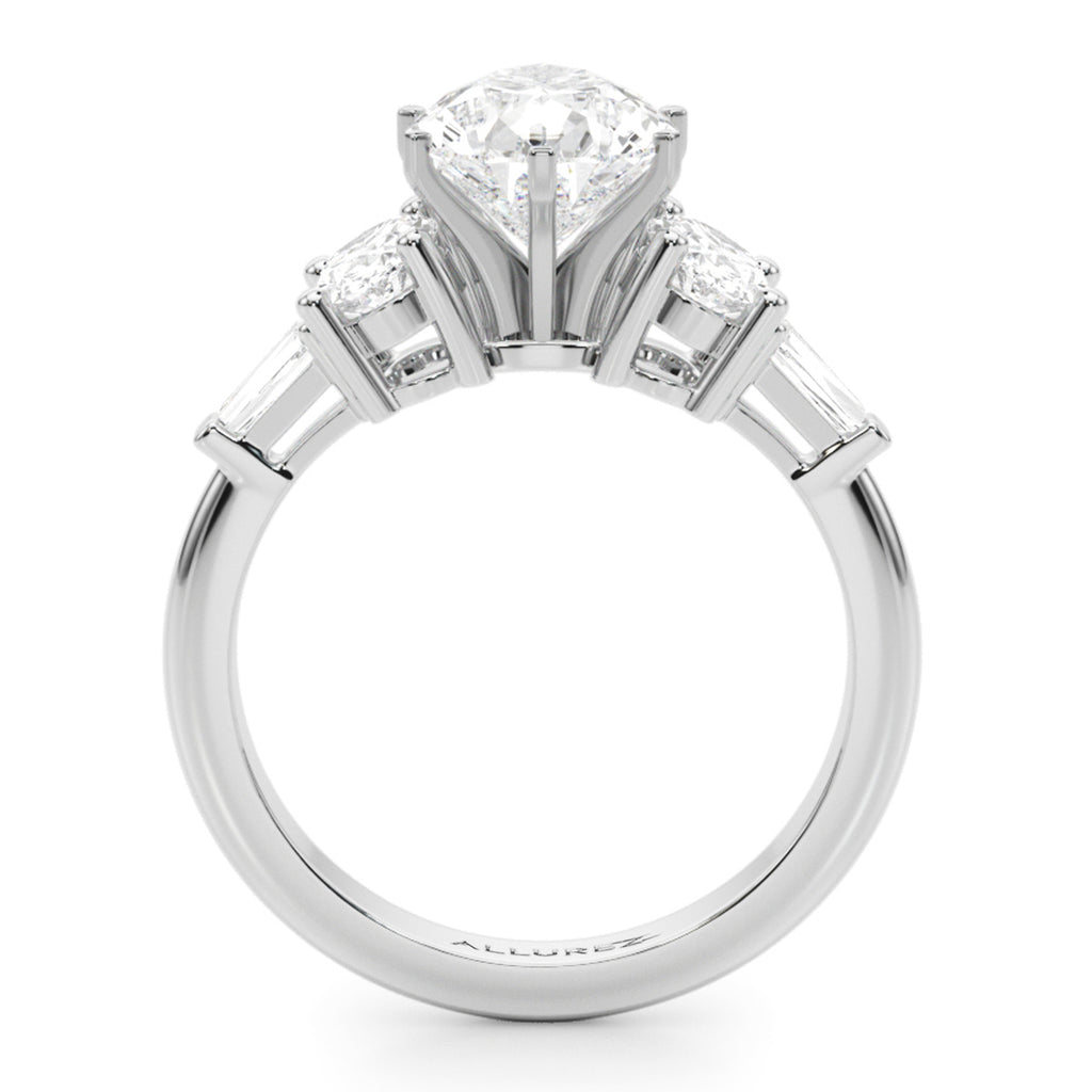 Pear Moissanite Diamond Engagement Ring Bridal Set in Palladium (4.93ct)