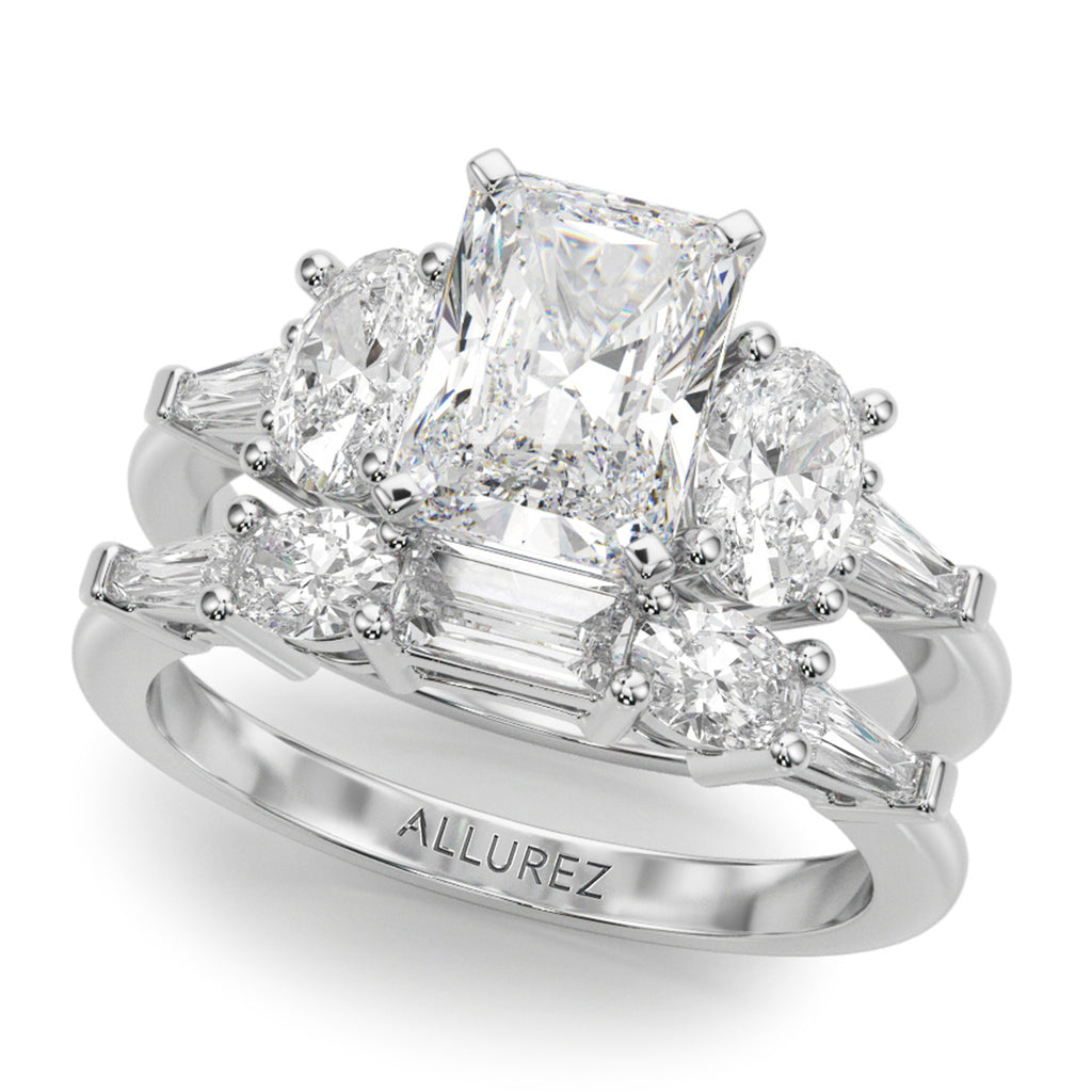 Radiant Lab Grown Diamond Engagement Ring Bridal Set 14K White Gold (4.93ct)