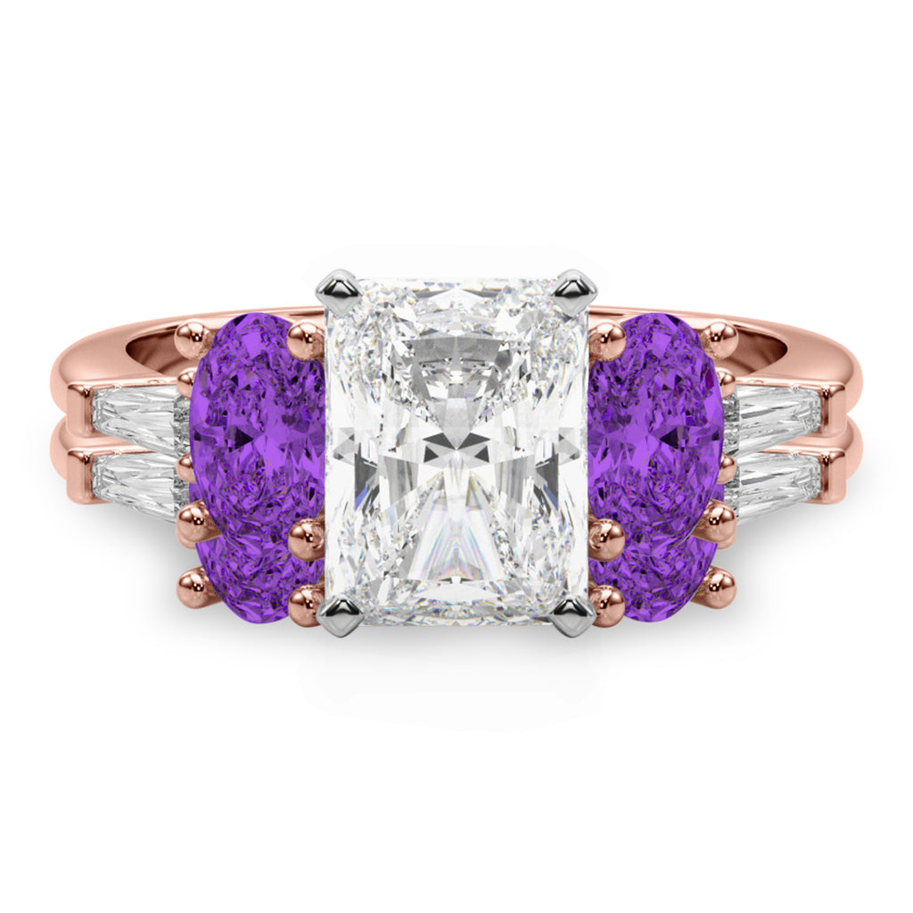 Radiant Lab Diamond & Oval Amethyst Bridal Set 14K Rose Gold (4.65ct)
