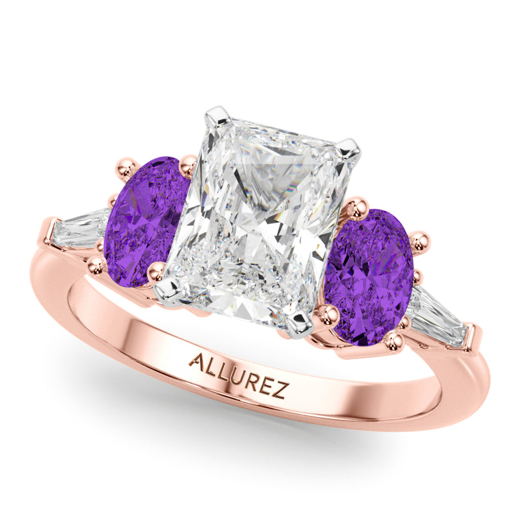 Radiant Lab Diamond & Oval Amethyst Bridal Set 14K Rose Gold (4.65ct)