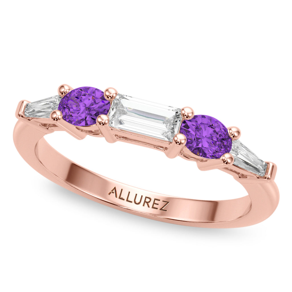 Radiant Lab Diamond & Oval Amethyst Bridal Set 14K Rose Gold (4.65ct)