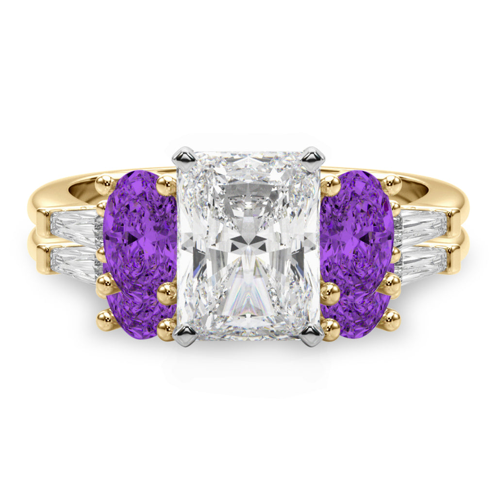 Radiant Lab Diamond & Oval Amethyst Bridal Set 18K Yellow Gold (4.65ct)