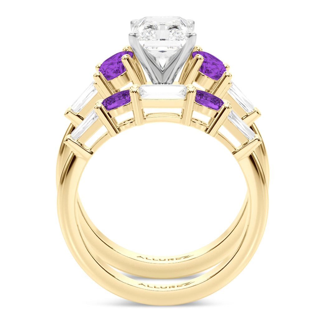 Radiant Lab Diamond & Oval Amethyst Bridal Set 18K Yellow Gold (4.65ct)