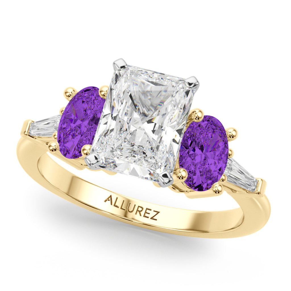 Radiant Lab Diamond & Oval Amethyst Bridal Set 18K Yellow Gold (4.65ct)