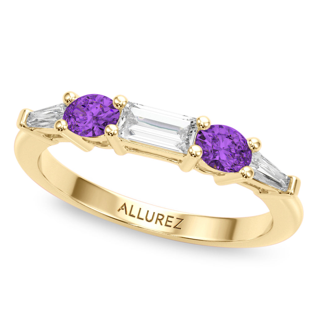Radiant Lab Diamond & Oval Amethyst Bridal Set 18K Yellow Gold (4.65ct)