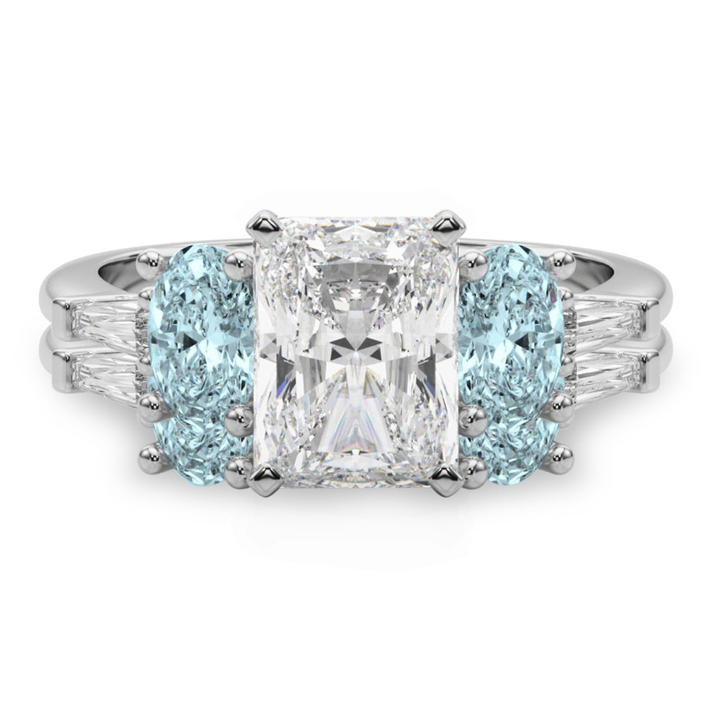 Radiant Lab Diamond & Oval Aquamarine Bridal Set 14K White Gold (4.65ct)