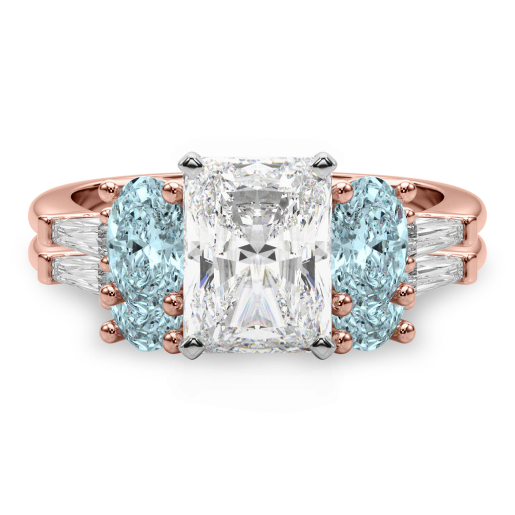 Radiant Lab Diamond & Oval Aquamarine Bridal Set 18K Rose Gold (4.65ct)