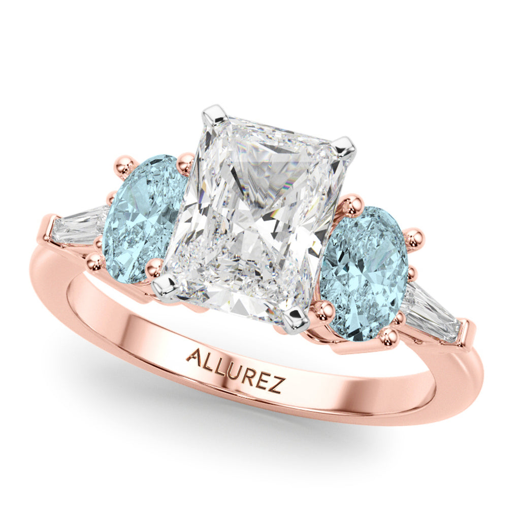 Radiant Lab Diamond & Oval Aquamarine Bridal Set 18K Rose Gold (4.65ct)