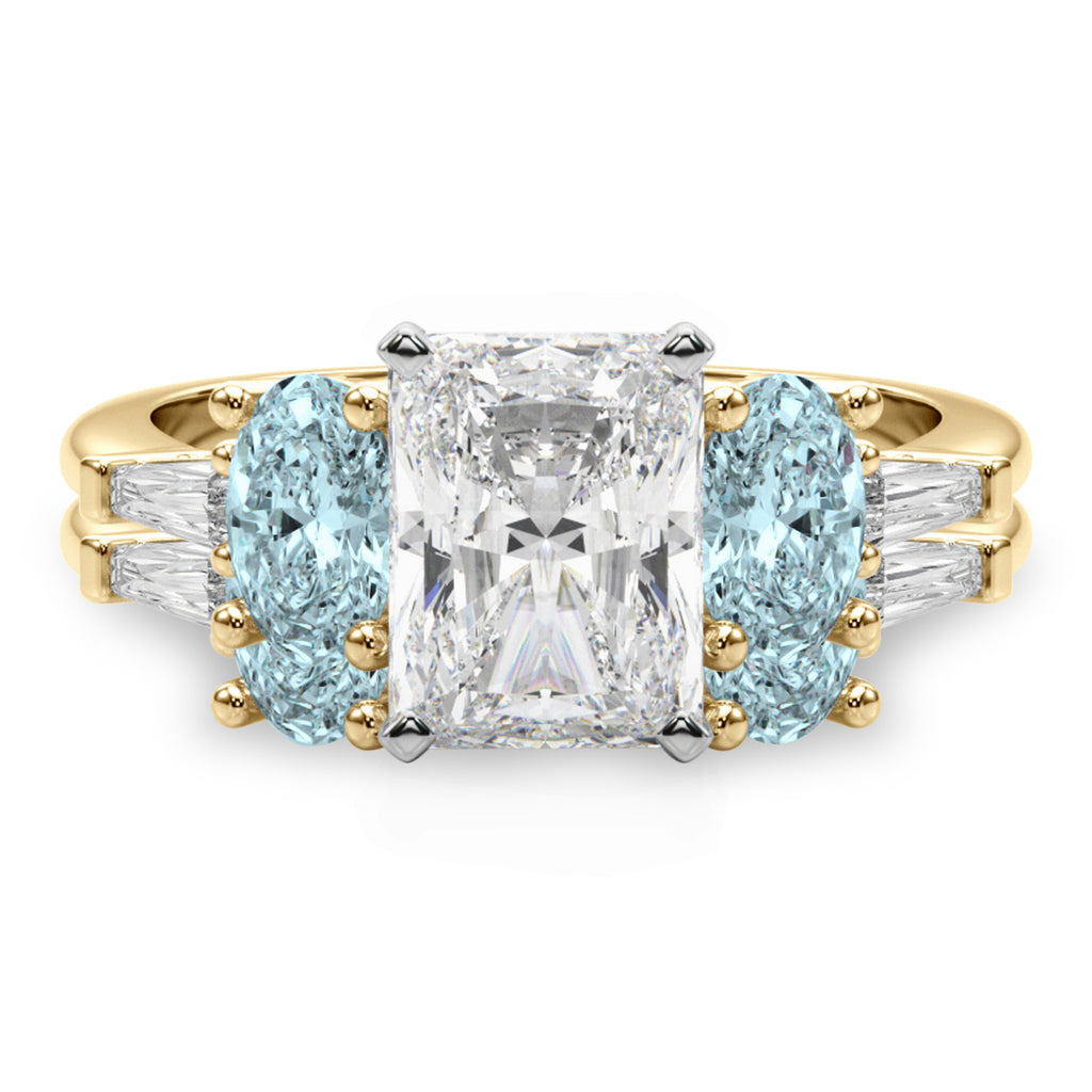 Radiant Lab Diamond & Oval Aquamarine Bridal Set 18K Yellow Gold (4.65ct)