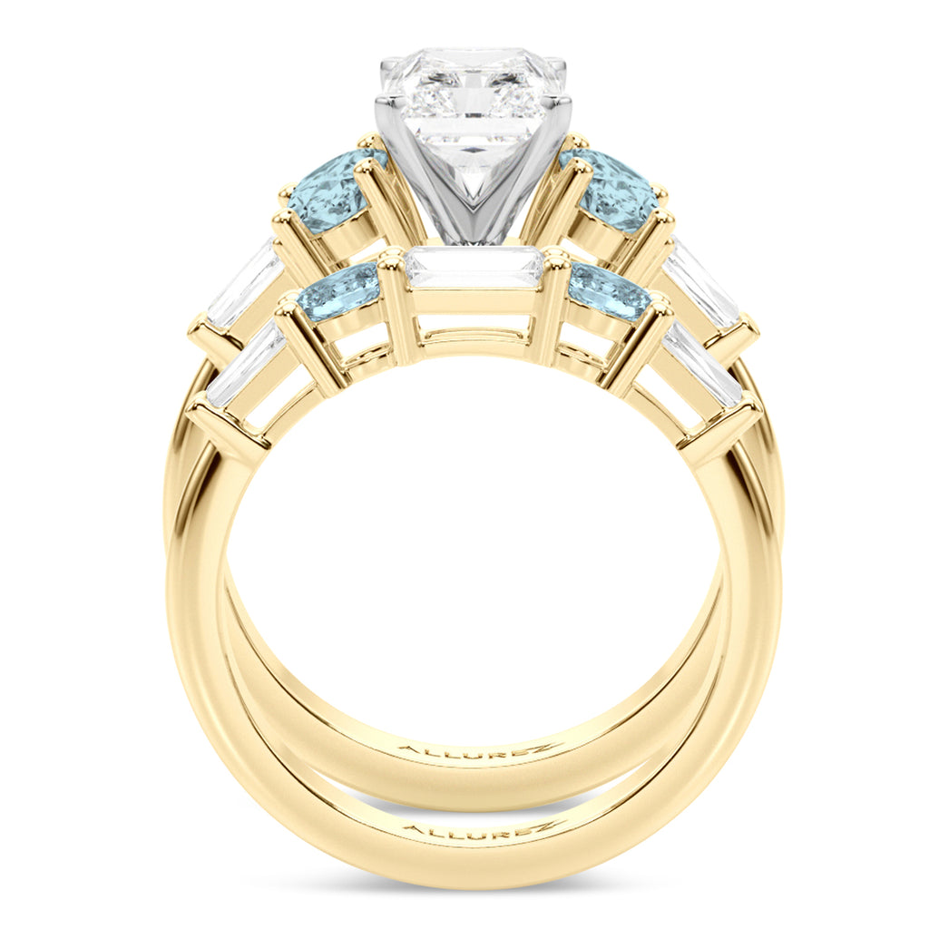 Radiant Lab Diamond & Oval Aquamarine Bridal Set 18K Yellow Gold (4.65ct)