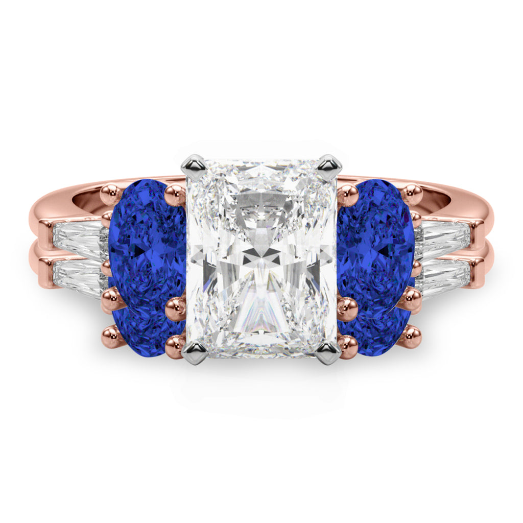 Radiant Lab Diamond & Oval Blue Sapphire Bridal Set 14K Rose Gold (5.17ct)