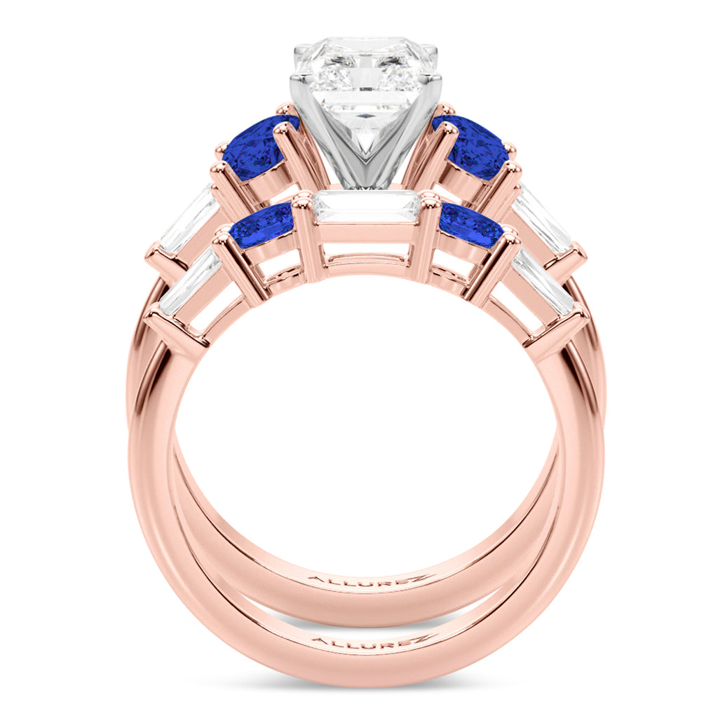 Radiant Lab Diamond & Oval Blue Sapphire Bridal Set 14K Rose Gold (5.17ct)