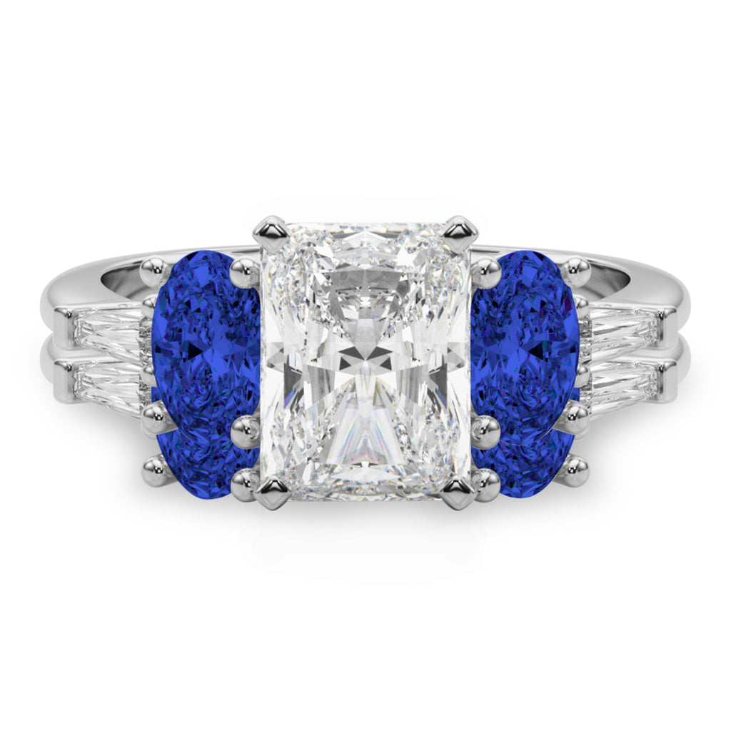 Radiant Lab Diamond & Oval Blue Sapphire Bridal Set 18K White Gold (5.17ct)