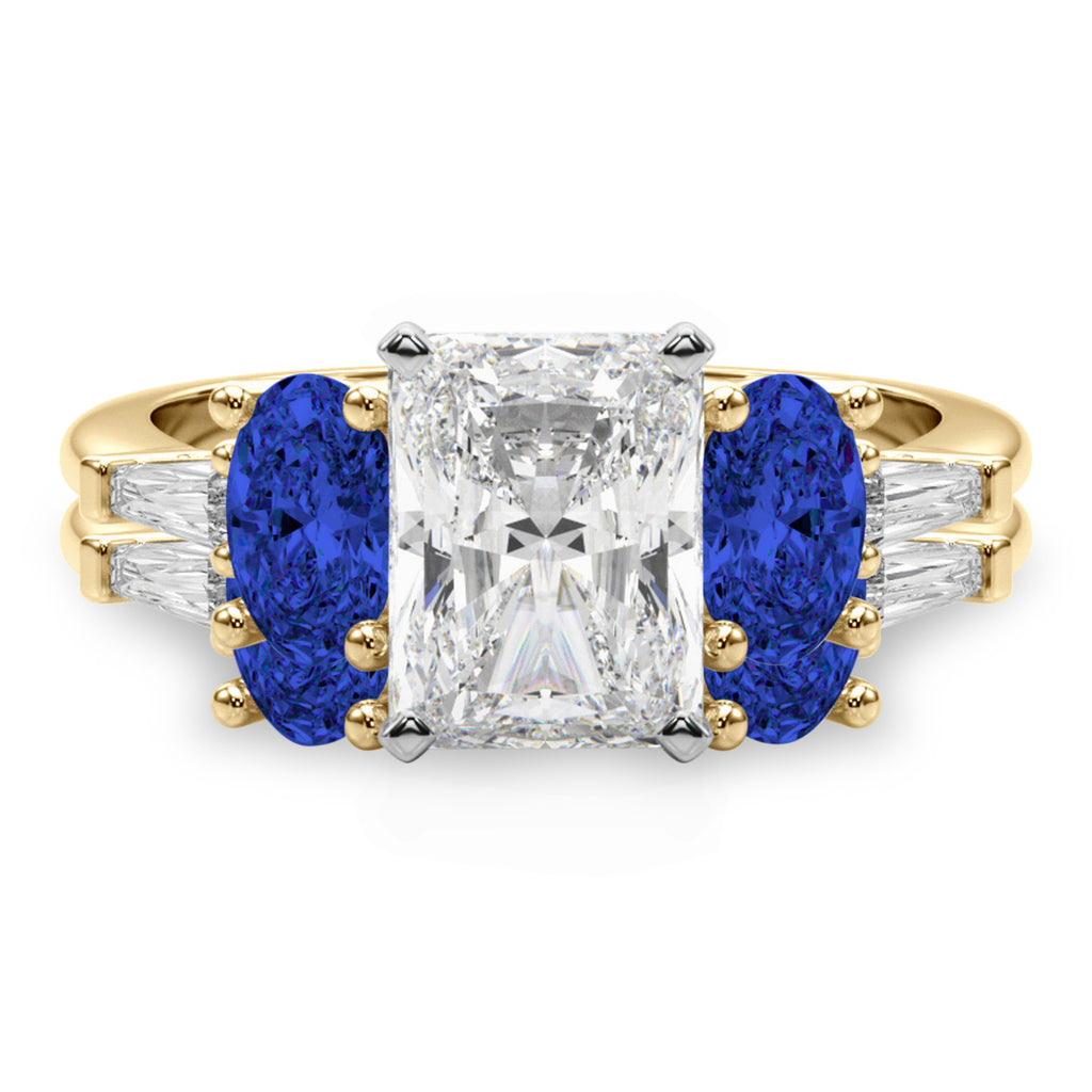 Radiant Lab Diamond & Oval Blue Sapphire Bridal Set 18K Yellow Gold (5.17ct)