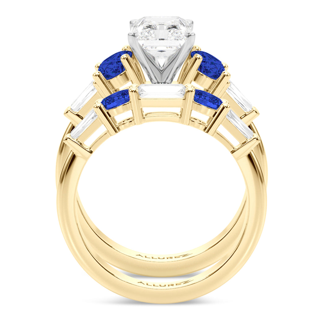 Radiant Lab Diamond & Oval Blue Sapphire Bridal Set 18K Yellow Gold (5.17ct)