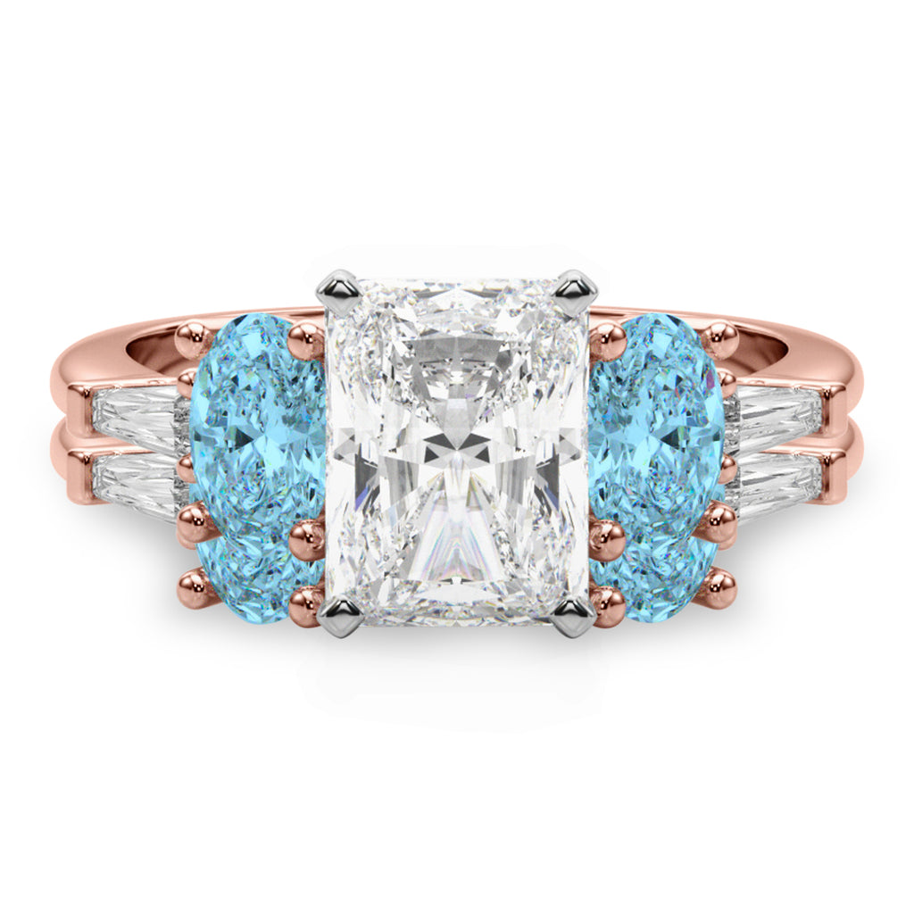 Radiant Lab Diamond & Oval Blue Topaz Bridal Set 14K Rose Gold (4.97ct)