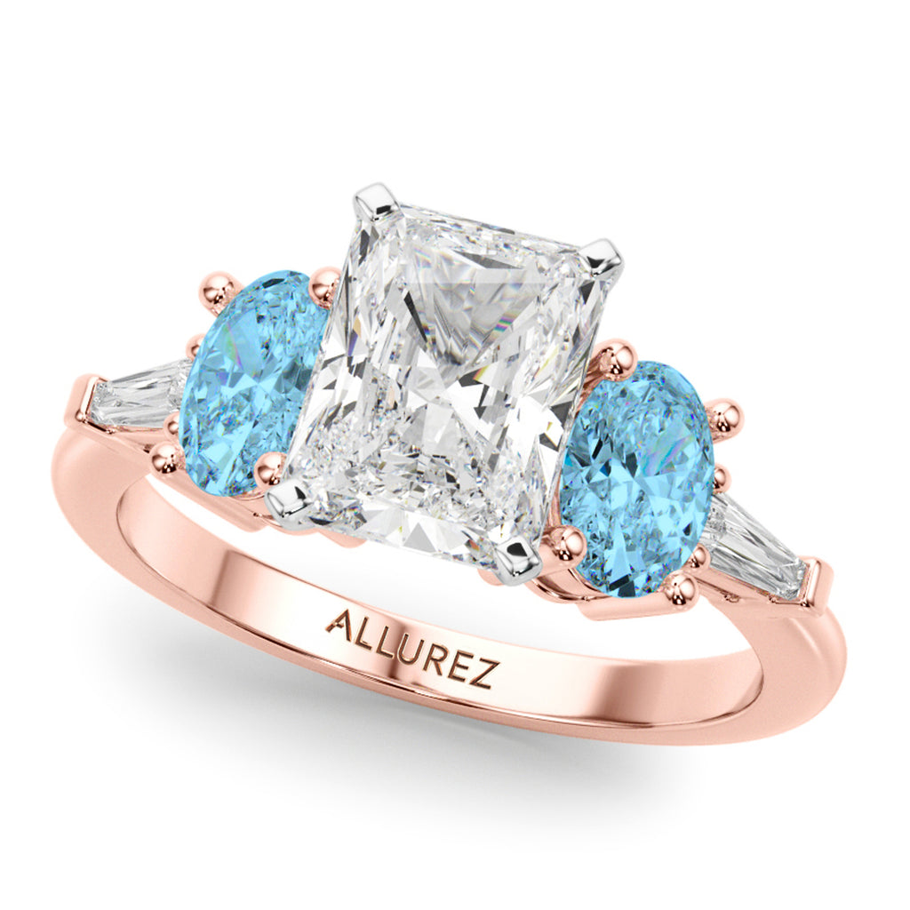 Radiant Lab Diamond & Oval Blue Topaz Bridal Set 14K Rose Gold (4.97ct)