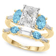 Radiant Lab Diamond & Oval Blue Topaz Bridal Set 14K Yellow Gold (4.97ct)